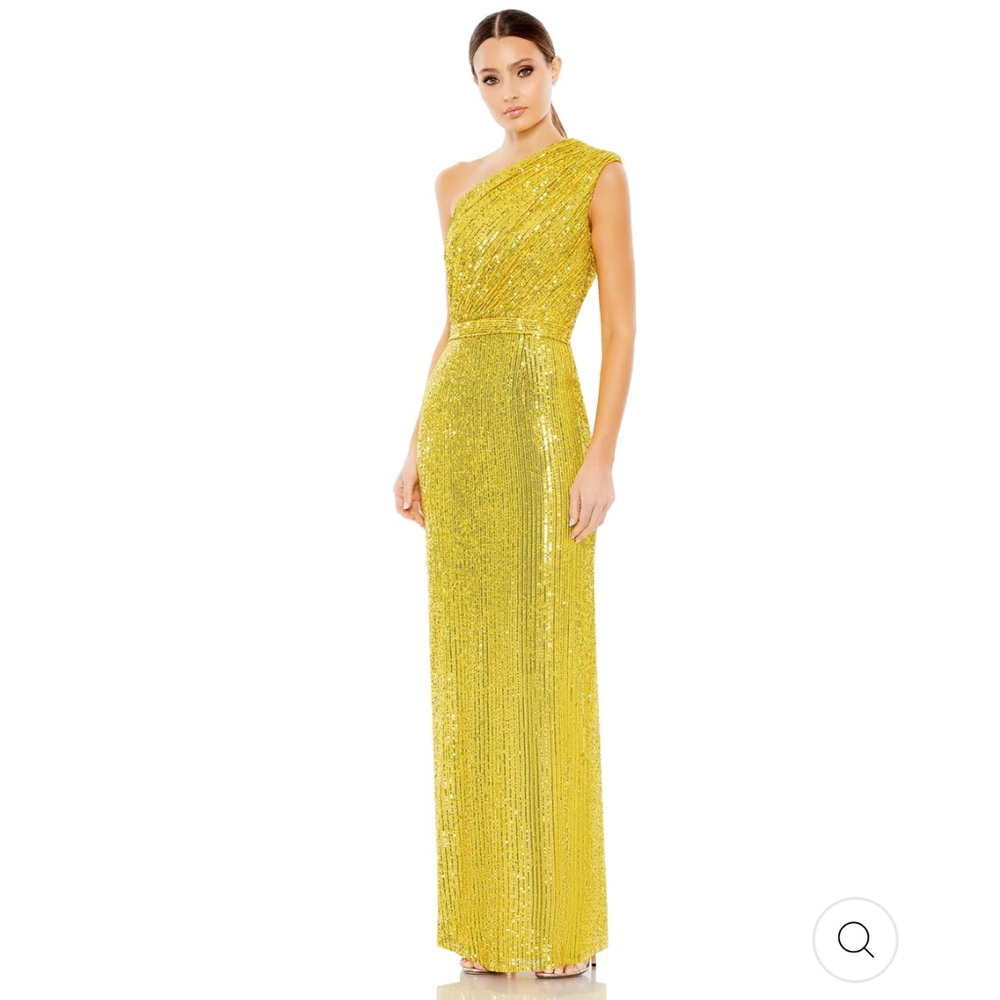 Mac Duggal One Shoulder Yellow Gold Dress